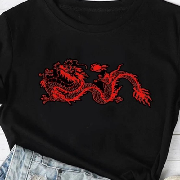 black shirt with red dragon